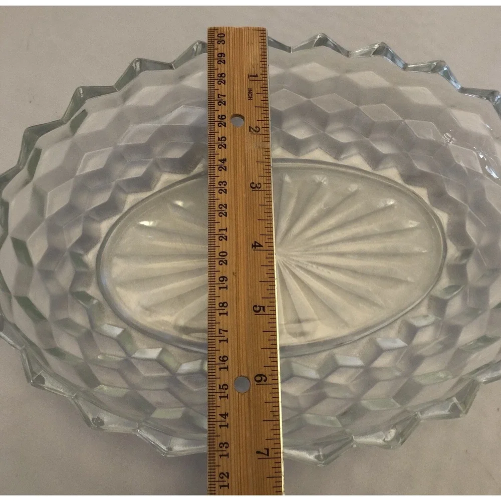 Vintage Bowl Clear Glass Starburst Etched Spiked Edges 9.5 x‎ 5